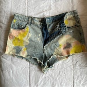 Painted Denim Mini Shorts